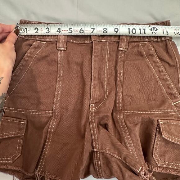 PacSun Brown, Cargo, High Waist, Unhemmed, Cut Off Shorts- S - Picture 7 of 9